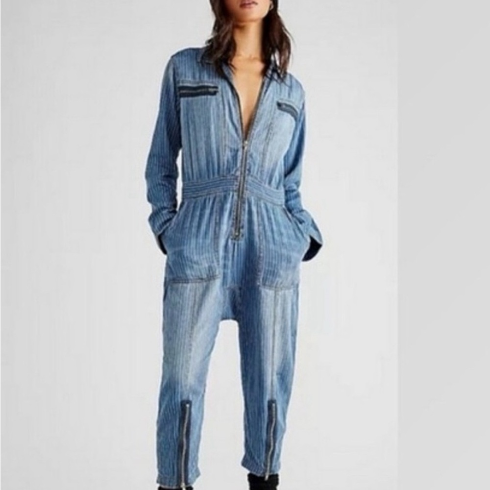 Sanding Rose Striped Denim Jumpsuit